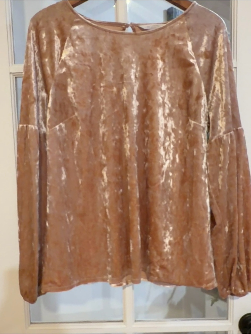 LC Lauren Conrad Blush Pink Velvet Top Women Balloon Sleeve Shimmer Romantic XL